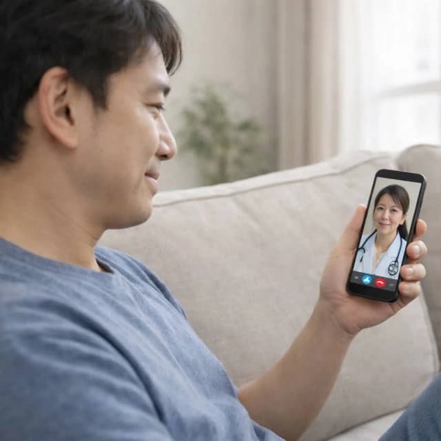 自宅でオンライン診療を受ける患者