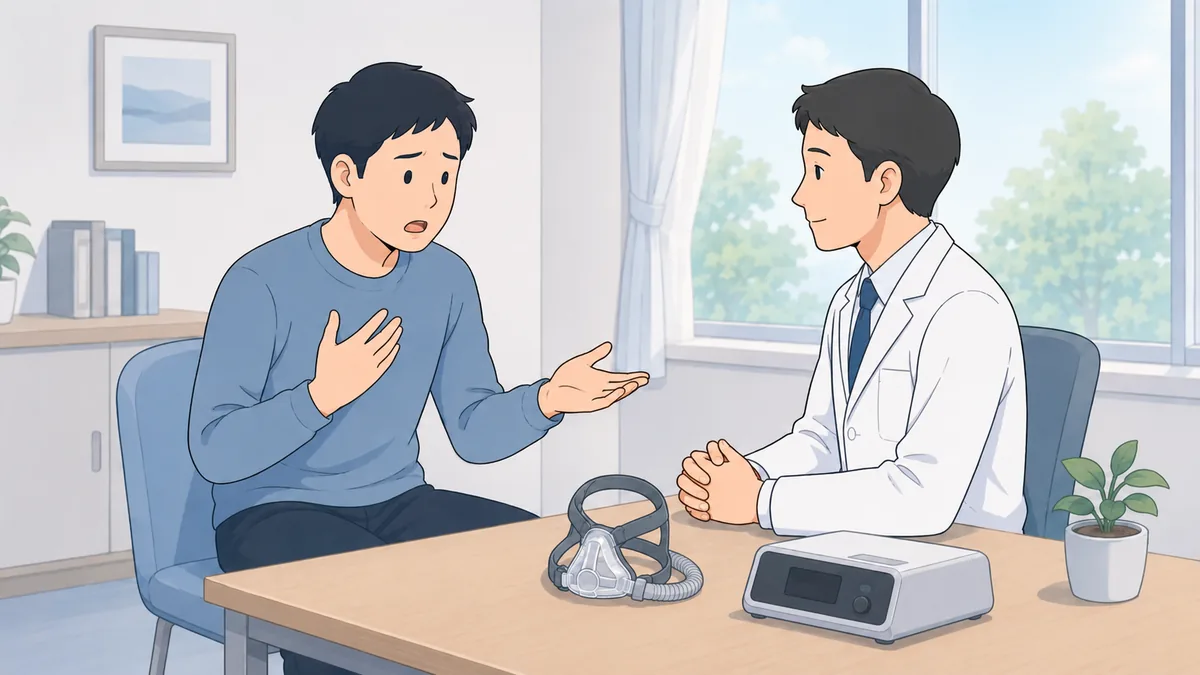 CPAPを自己判断でやめるリスクについて医師に相談する様子