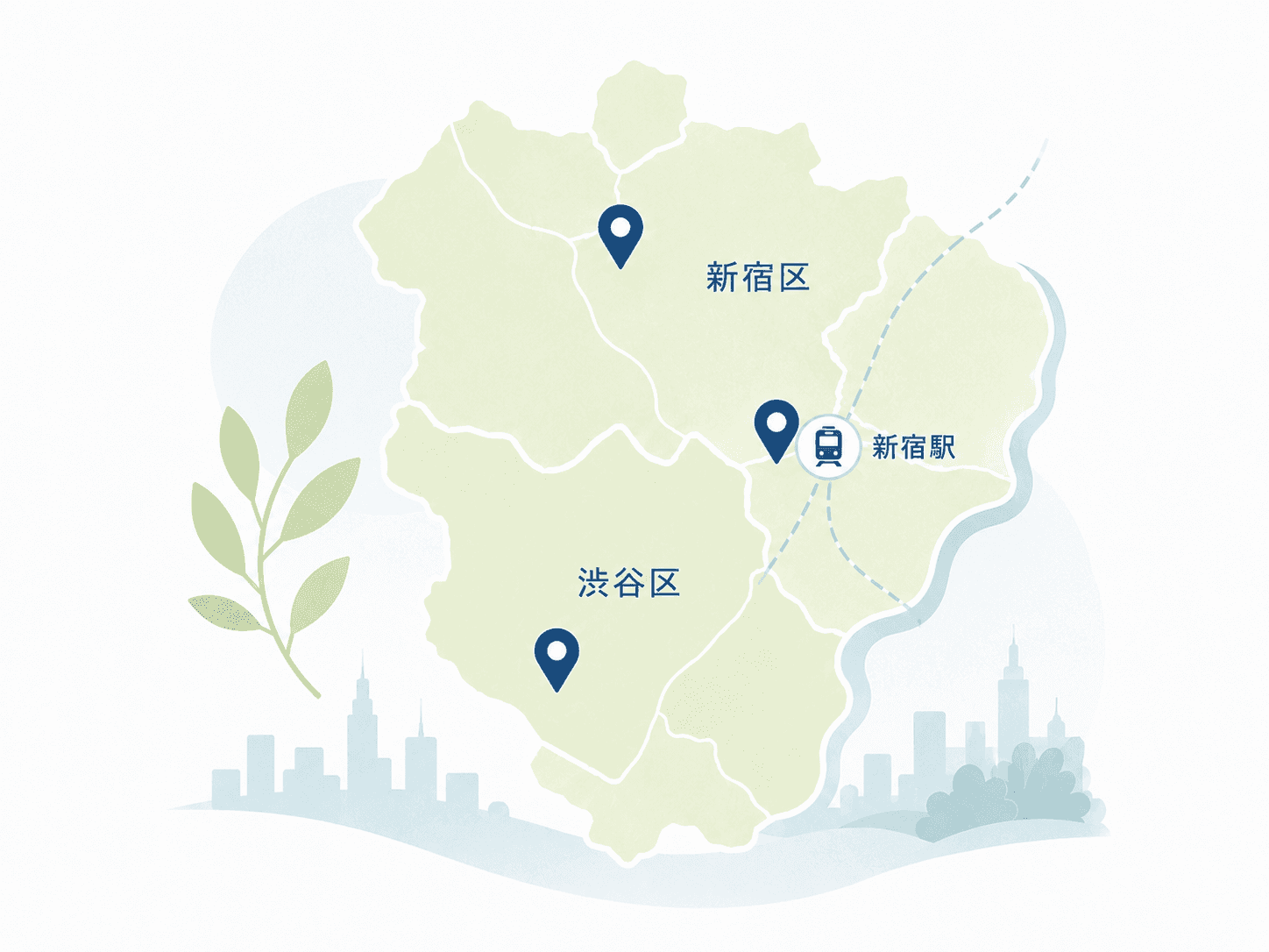 対象エリア(渋谷区・新宿区・新宿駅周辺)のイメージ図