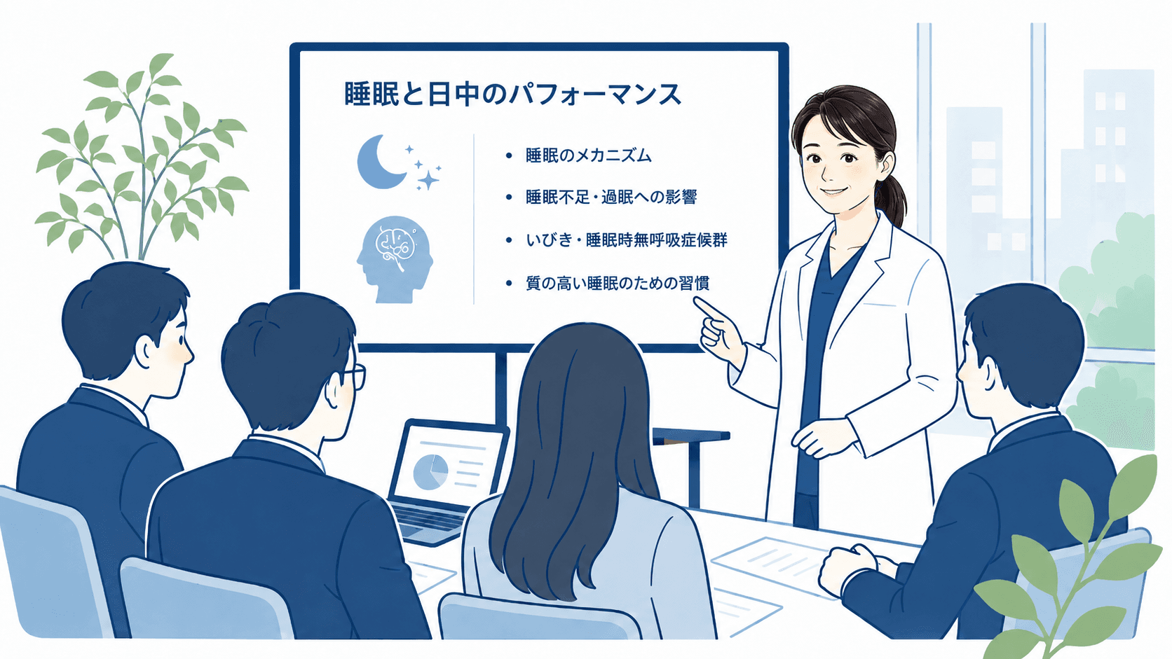 医師による企業向け睡眠セミナーのイメージ
