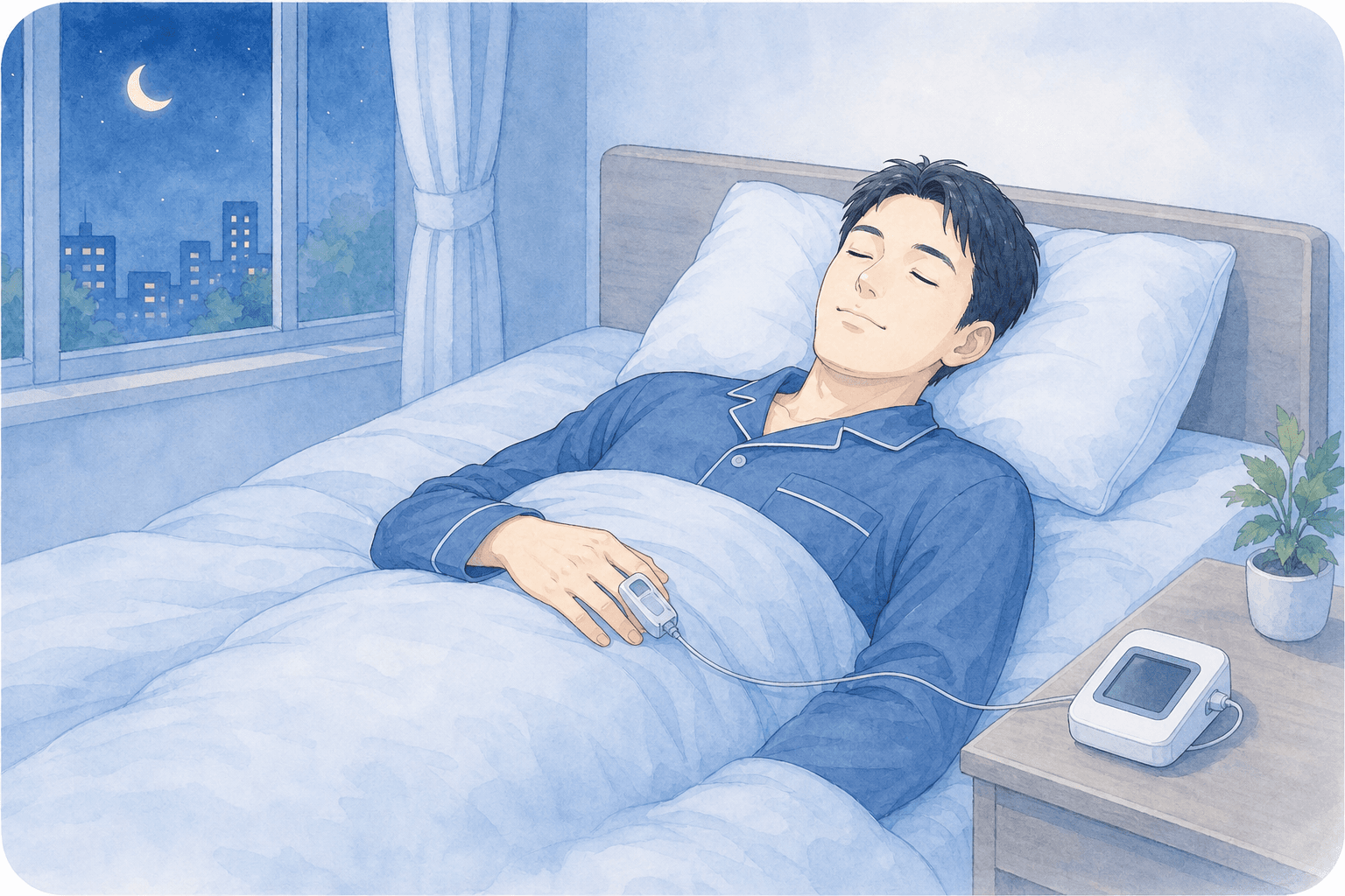 自宅で睡眠健康チェックを行う従業員のイメージ